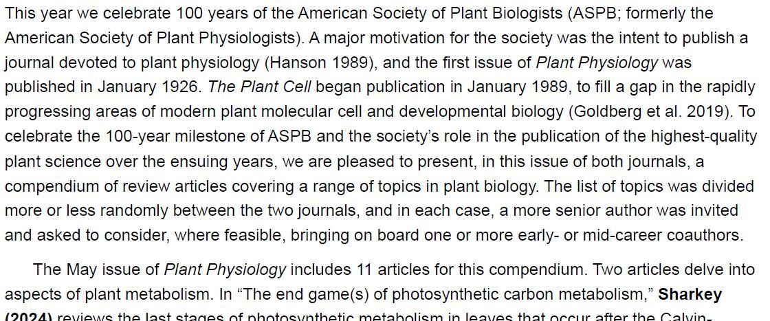 EDITORIAL: Celebrating the American Society of Plant Biologists centennial anniversary: A compendium of review articles in plant biology (Nancy A Eckardt, Blake C Meyers, Yunde Zhao) Read more here: buff.ly/3QtFSXc @ASPB @EckardtN #PlantSci