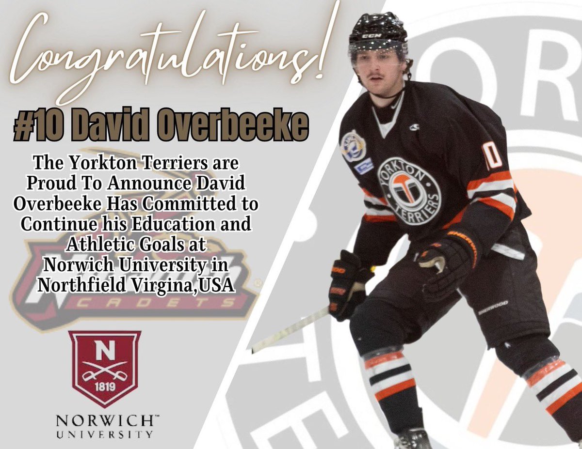 Congrats David!!! Norwich University is lucky to get you! 

#Terriers4Life
#yorktonterriers
#SJHL