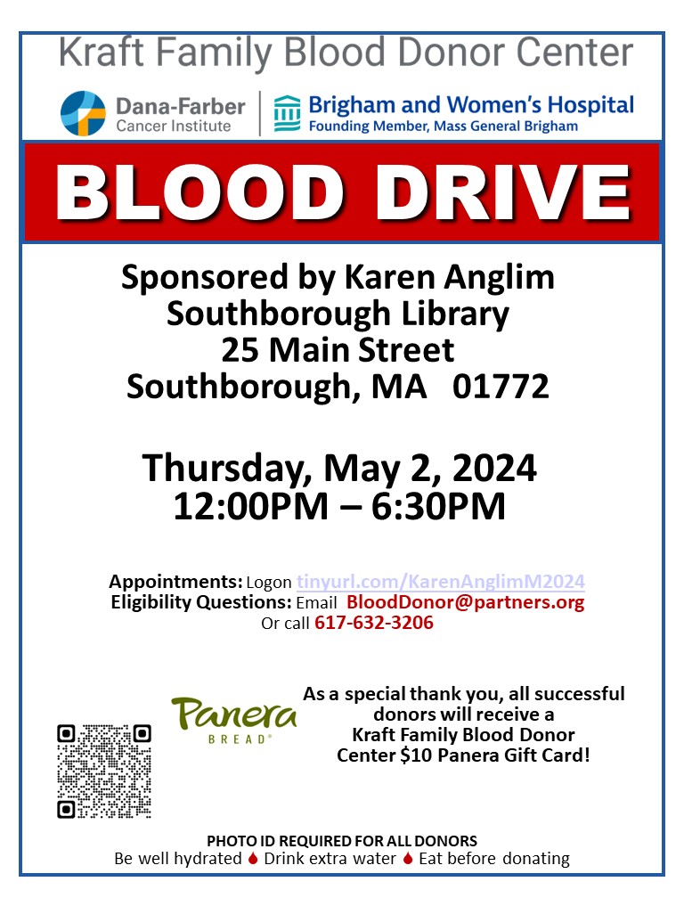 Kraft Family Blood Donor Center
<a href="/KraftBloodDonor/">Kraft Family Blood Donor Center</a>
·

📷The Kraft Center #BloodMobile will be traveling to Southborough, Thursday, May 2, 2024  Stop by this fantastic blood drive and #BeAHero for our patients at  Dana-Farber and Brigham Women's #donateKraft Family Blood Donor