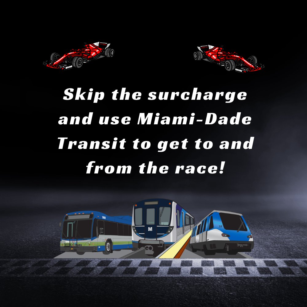 Heading to #F1Miami this weekend? Miami-Dade Transit has your travel formula! 🏎️🌴 Skip the surcharge and plan your trip hassle-free with the Transit app! 📱 #GoMiamiDade #MiamiRace