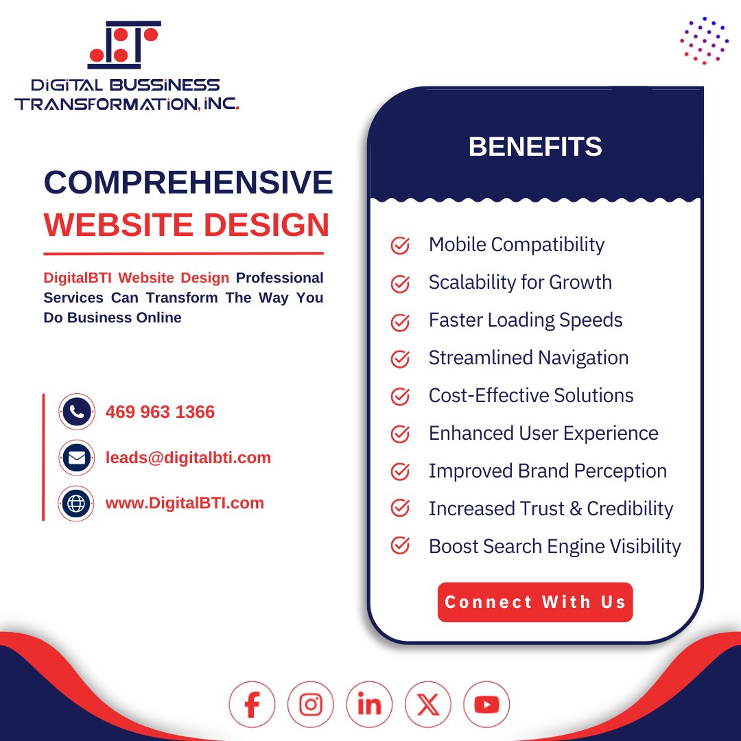 Make the most of DigitalBTI's professional website design services to improve your online visibility! Create captivating websites, improve the way people perceive your business, and search engine optimize them. Together, let's improve your digital plan! 💻✨ 

Connect With Us ...