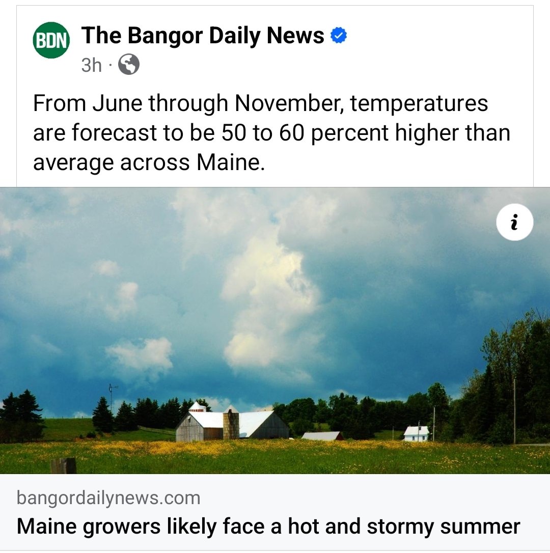 Oh come on @bangordailynews... Very poorly worded headline. It's a 50-60% chance of being above normal. '50 to 60 percent higher than average' would suggest Bangor daily highs this summer of 121-130°F?!?! Seriously 🙄 #mewx