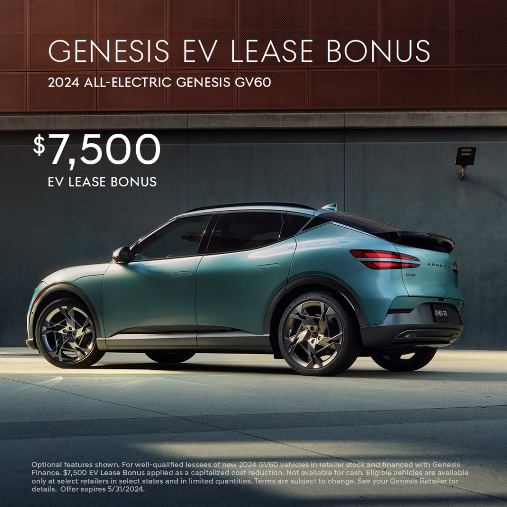 Electric has its benefits — like the $7,500 EV Lease Bonus you get when you lease the Genesis GV60 with Genesis of Conshohocken. 
#GV60 pbxx.it/KYCC2P