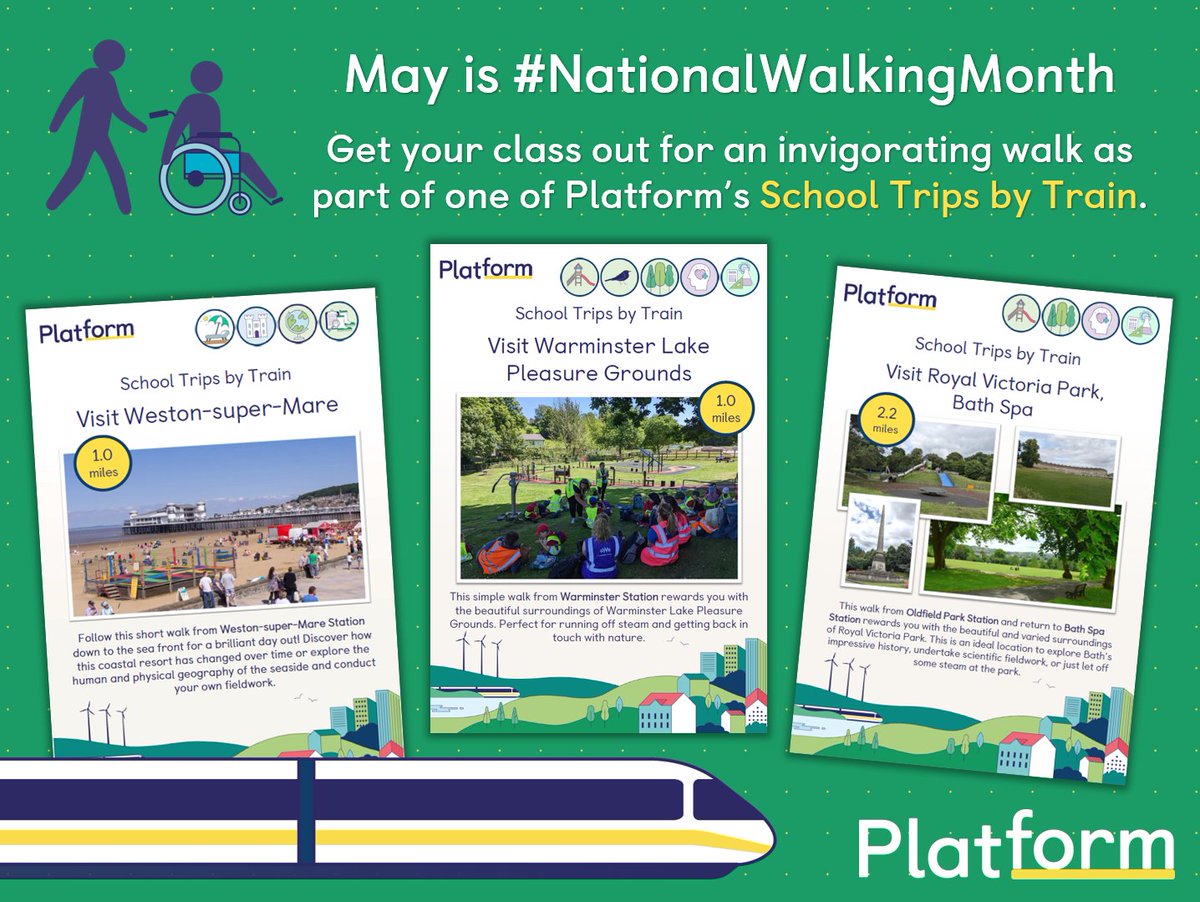 @Platform has the perfect resource to help you indulge in National Walking Month and the #MagicOfWalking. - Royal Victoria Park in Bath platformrail.org/.../trips-by-t… - Warminster Lake Pleasure Grounds in Warminster platformrail.org/.../school-tri… - Weston-super-Mare platformrail.org/.../school-tri…