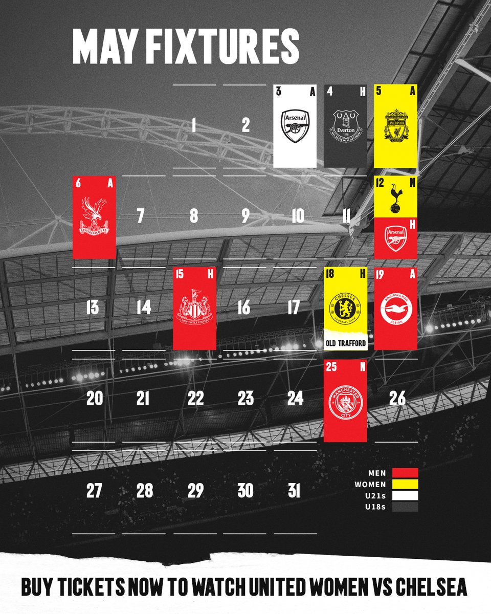 The coming month is packed with big fixtures across the club 👊

🔴 #MUFC 
⚪️ #MUWomen 
⚫️ #MUAcademy