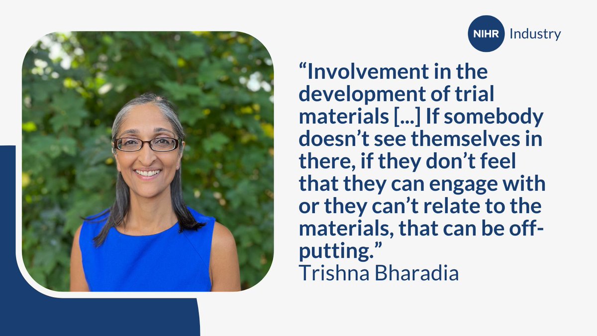 In a recent webinar @TrishnaBharadia noted that to help achieve inclusivity in clinical research meaningful patient engagement is required. We can help connect you to patients & the public to design participant-friendly clinical trials. Find out more: nihr.ac.uk/partners-and-i…