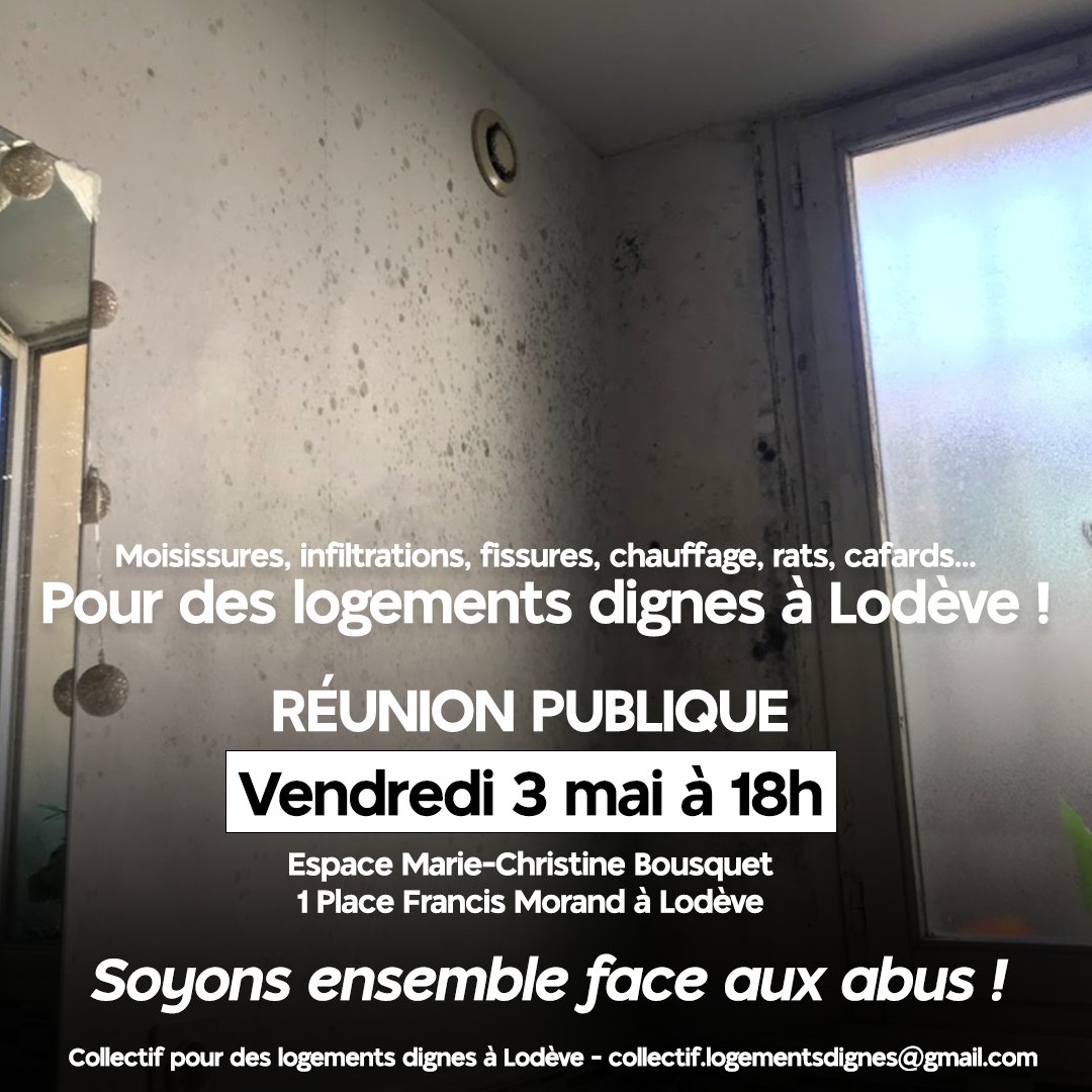 🏚 RAPPEL - Ce vendredi 3 mai, des habitants et habitantes du centre-ville nous donnent rendez-vous pour parler du logement indigne dans le centre-ville de Lodève, problématique bien répandue dans nos petites villes et villages !