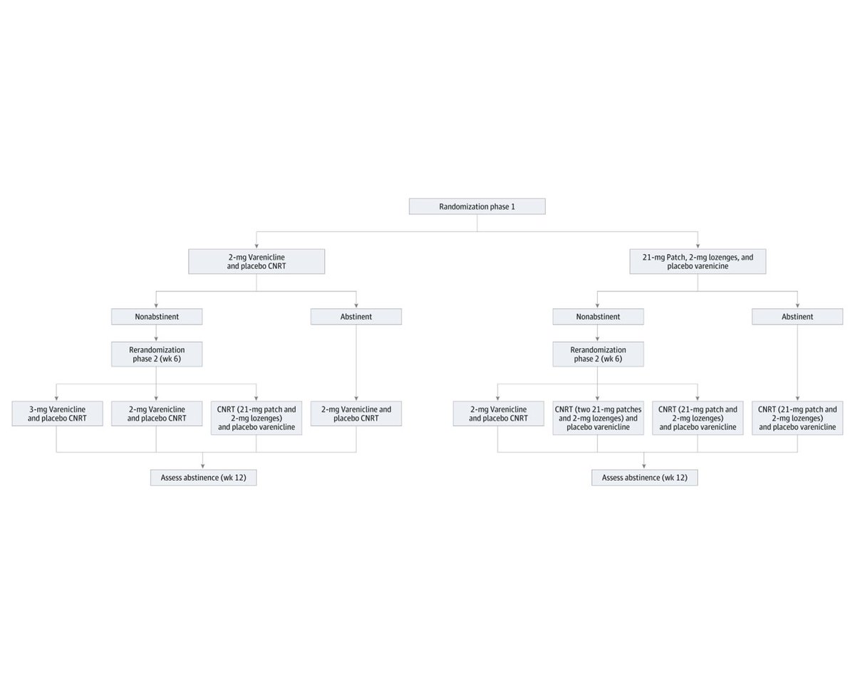 For individuals who smoked but did not achieve abstinence after TX w varenicline, increasing the dosage enhanced abstinence vs continuing; in nonabstainers initially TX'd w CNRT, dosage increase or switch to varenicline enhanced abstinence. ja.ma/3QrbY5M