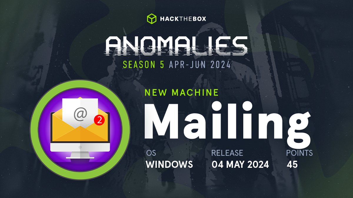 We hope this email finds you well ✍️
A new #HTB Seasons Machine is coming up! Mailing created by @ruycr4ft will go live on 4 May at 19:00 UTC. Napper will be retired!
✓ Easy
✓ Windows
→ Join the competition & start #hacking: okt.to/giUYdT