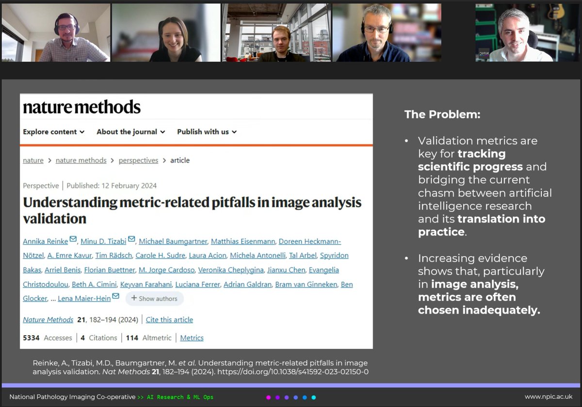 NPIC_AI's tweet photo. A great talk from @godson_lucy  today sharing Annika Reinke's paper: Understanding metric-related pitfalls in image analysis validation. A very thought-provoking topic that raised a lot of discussion around how results can be interpreted https://t.co/gT0J94hmMe https://t.co/8GZI139Wwo