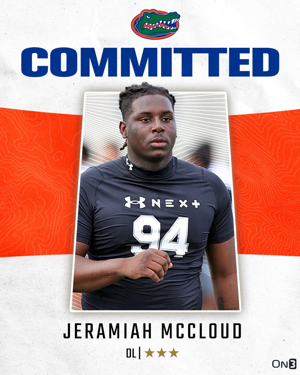 🚨NEW🚨 2025 DL Jeramiah McCloud has committed to Florida, per @Hayesfawcett3🐊 McCloud decommitted from Mississippi State last month. Read: on3.com/college/florid…