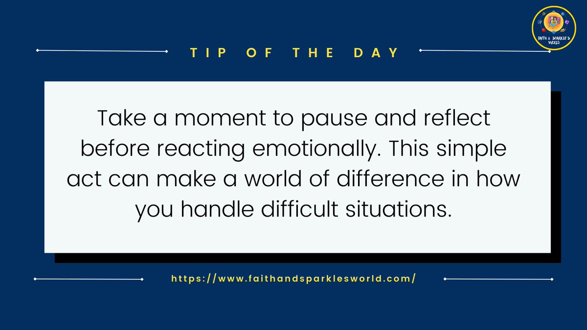 'Tip: Take a moment to pause and reflect before reacting emotionally. This simple act can make a world of difference in how you handle difficult situations.
 #EmotionalIntelligence #SelfRegulation'