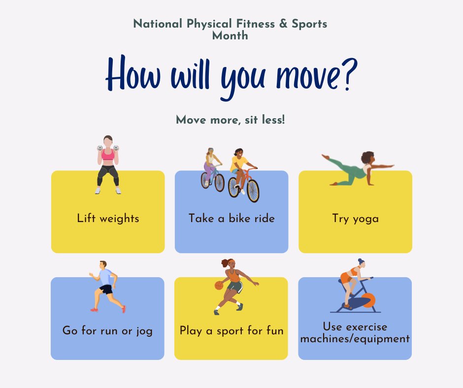 Physical activity is key for improving your overall health and well-being. Start with small changes, like taking the  stairs instead of the elevator or taking a walk after dinner. Many activities count as physical activity, so how will you move today? #MoveYourWay #MoveInMay