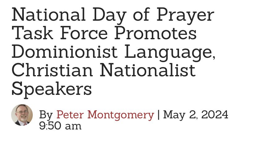 The “national prayer”promoted by the National Day of Prayer Task Force this year “deploys the language of 7 Mountains dominionists, who teach that every ‘mountain’ … in society must be taken over by Christians who share their right-wing religious & political worldview…” by…