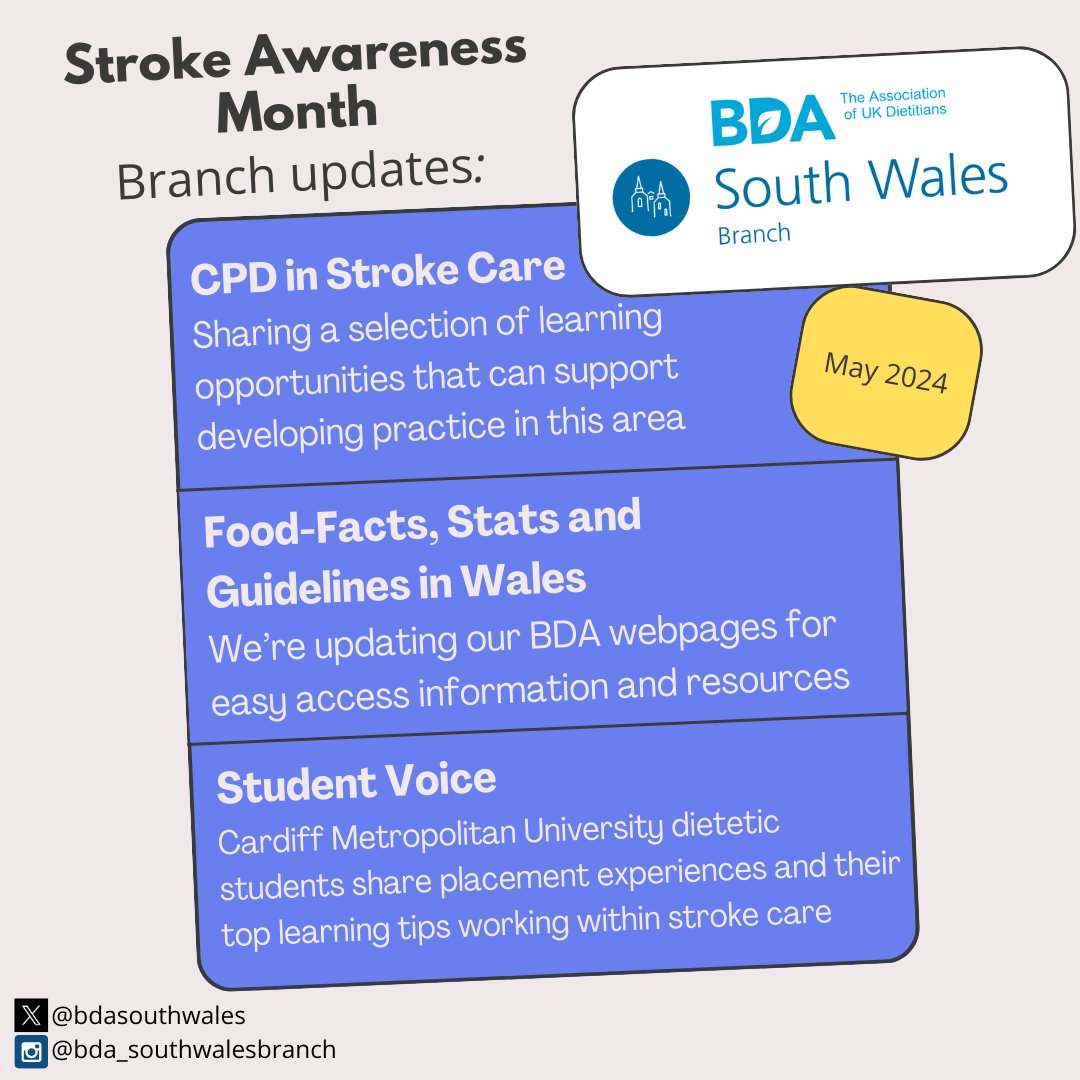 It's #strokeawarenessmonth 🧠

We've put a few things together for our branch members to help promote and support stroke prevention, care &amp; management 

Follow us as we share these updates + more throughout May 🙂

➡️ Don't forget to follow <a href="/BDA_NSG/">BDA Neurosciences</a> too! 🧠