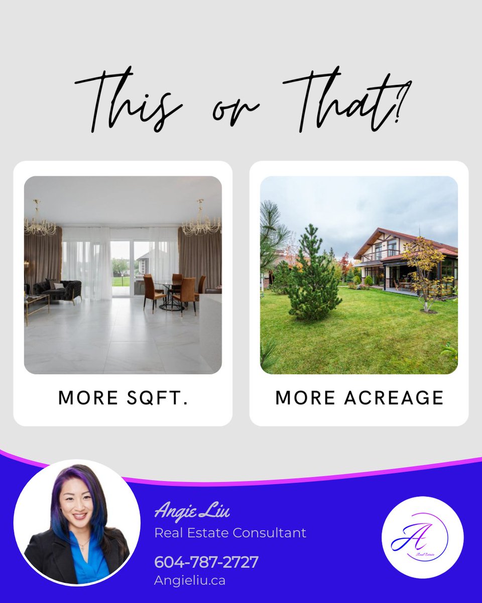 If you're thinking about buying a home, here is a fun question for you. Would you prefer a house with more space inside or a larger yard outside? Comment your answer below!

#Realtor #RealtorLife #VancouverBC #Vancity #LowerMainland #Buy #Sell #Invest #FYP #RichmondBC #BurnabyBC