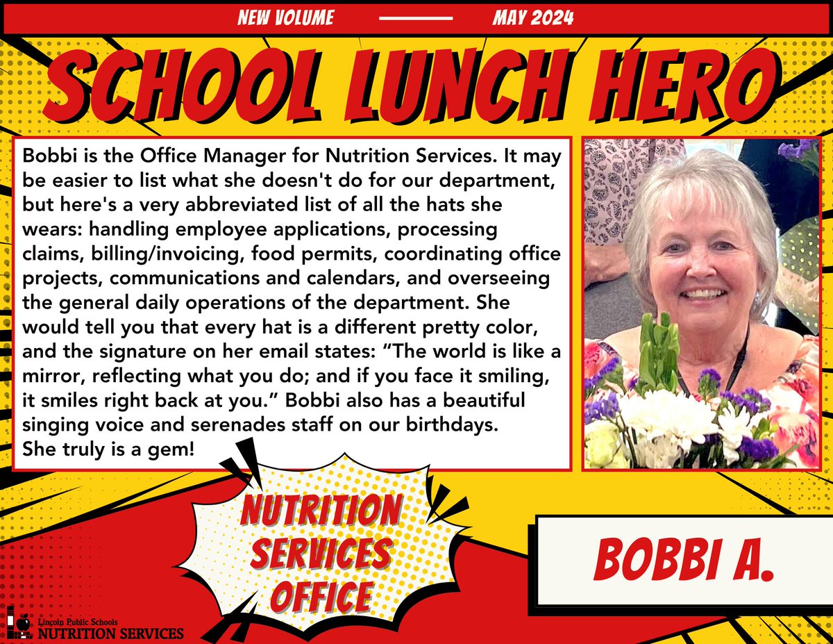 Today's #SchoolLunchHero - Bobbi A., Nutrition Services Office