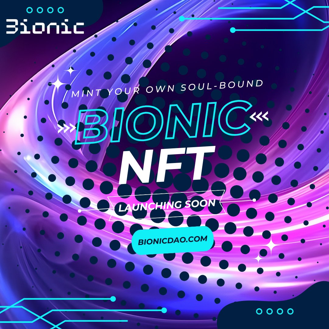 Mint a stunning soul-bound NFT when you join Bionic DAO. It's your access key to the platform, private Discord channels, and other member benefits.

#Futurism #AI #Crypto #ExtendedReality #XR #Gaming #Blockchain #TechTrends #FutureTech #Innovation #TechNews #AR #VR #Gamedev