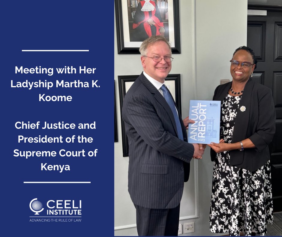 Privileged to meet Her Ladyship Martha K. Koome, Chief Justice & President of the Kenyan Supreme Court. Chief Justice Koome has provided such innovative leadership to the Kenyan judiciary & we are honored to support the African Judicial Exchange Network alongside Kenyan judges.