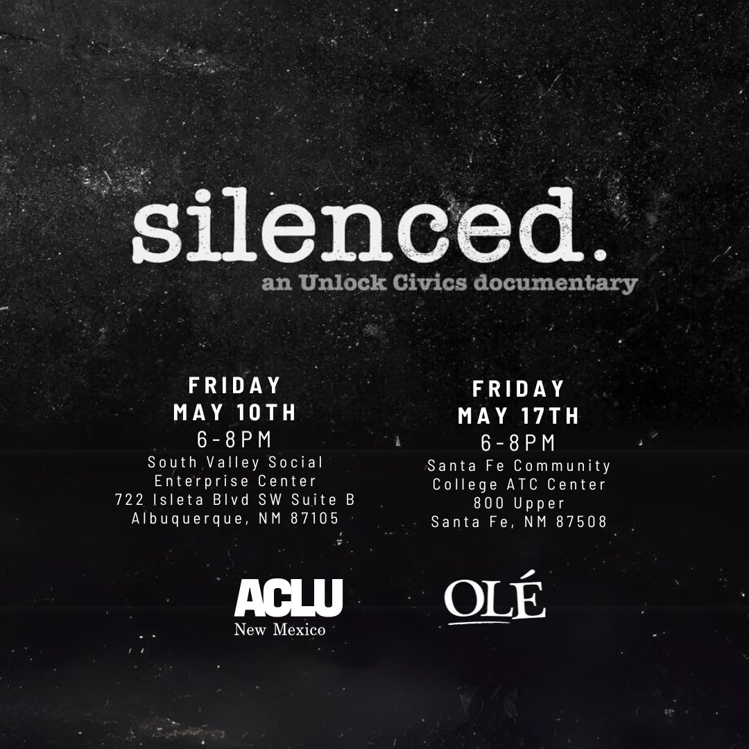 🗣️ Join OLÉ and the ACLU of New Mexico on Friday May 10th in ABQ or May 17th in Santa Fe, at 6:00 pm for our 2024/25 campaign to end solitary confinement in New Mexico and establish transparency in the prison system! You can sign up here ~ bit.ly/3QrlIx2 🙌
