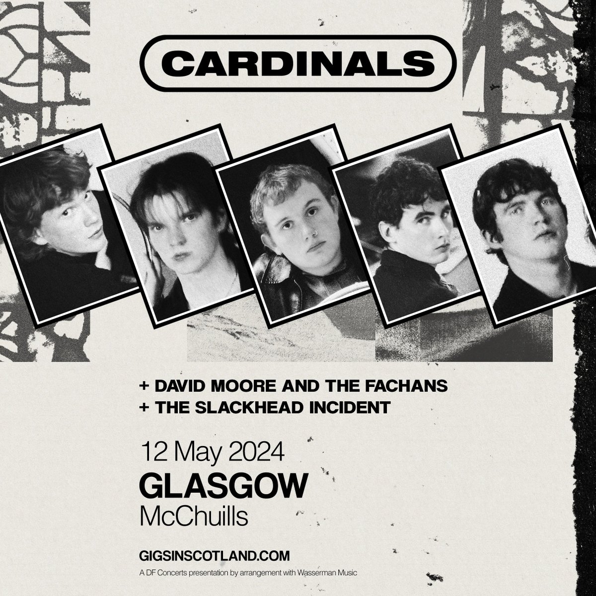 SUPPORT ADDED » David Moore And The Fachans + <a href="/theslackhead/">The Slackhead Incident</a> will now be supporting <a href="/bandcardinals/">Cardinals</a> at the @McChuillsBar show on 12th May!

MORE INFO ⇾ gigss.co/cardinals