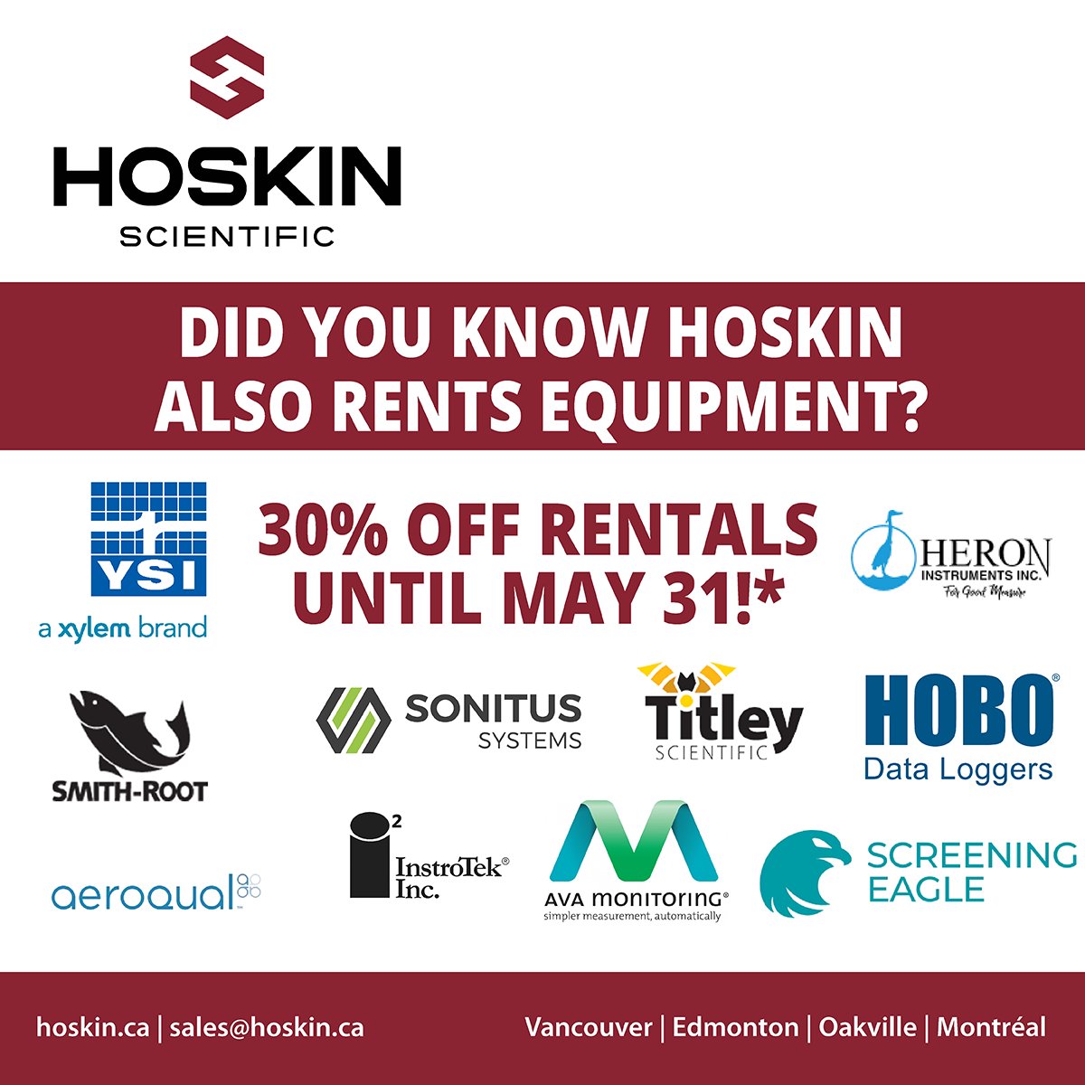 HOSKIN HAS RENTALS!
From now until the end of May we're offering 30% off your next rental *
* Water Level Meters
* Groundwater Pumps
* Water Quality Meters
* Gas Detectors
* Air Quality Instrumentation
* Noise and Vibration Monitors
hoskin.ca/category/renta…
*conditions apply