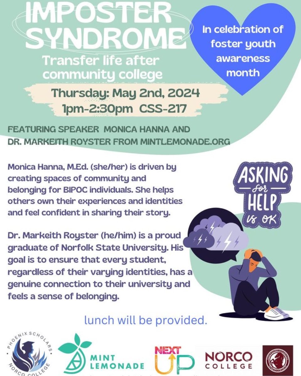 From Impossible to *I’M* Possible: An Analysis of Impostor Syndrome With a focus on intersectional identities, the workshop will help participants embrace their stories and narratives while looking at how impostor syndrome affects their identities. #Fosteryouthawarenessmonth