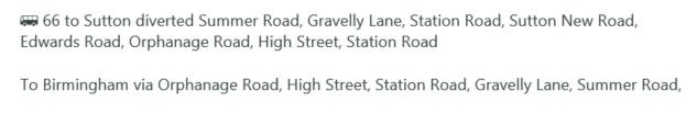 Diversion ⚠️ Thursday 2nd and Friday 3rd May 2024, 7pm - 5am Sutton New Road closed from Summer Road to Orphanage Road for Highway Works 🚌66 diverted as attached, sorry for any inconvenience caused