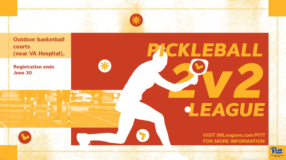 Interested in trying out pickleball? Now's your chance! Over the summer, Campus Recreation is hosting 2 v 2 Pickleball Leagues, held on the basketball courts near the VA Hospital. Register before June 30: bit.ly/3QqnJcQ #PittNow