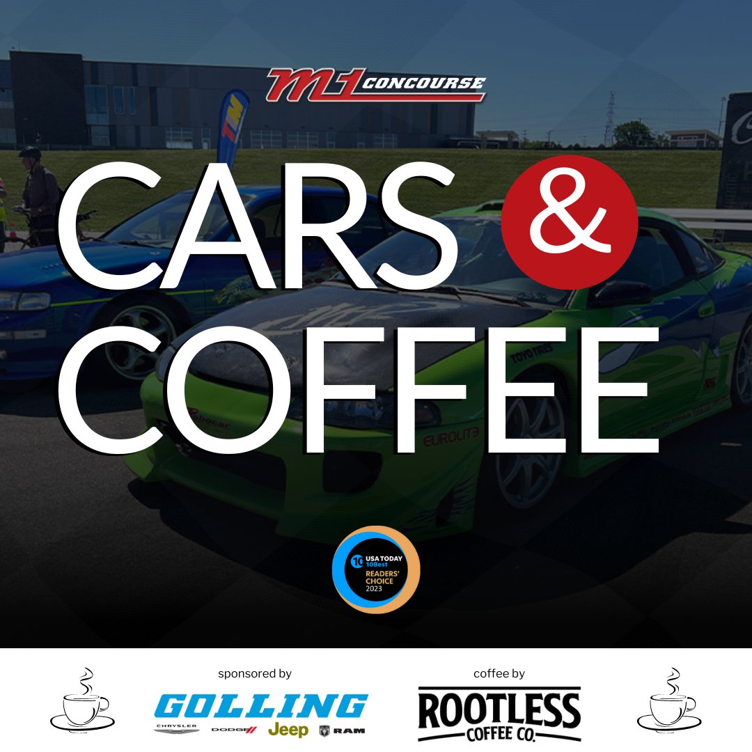 It's almost here. M1 Cars and Coffee sponsored by Golling Chrysler Dodge Jeep RAM is this Saturday starting at 8 AM. Complimentary registration for drivers and passengers, as well as all of the details, at >> m1concourse.com/cars-and-coffe…