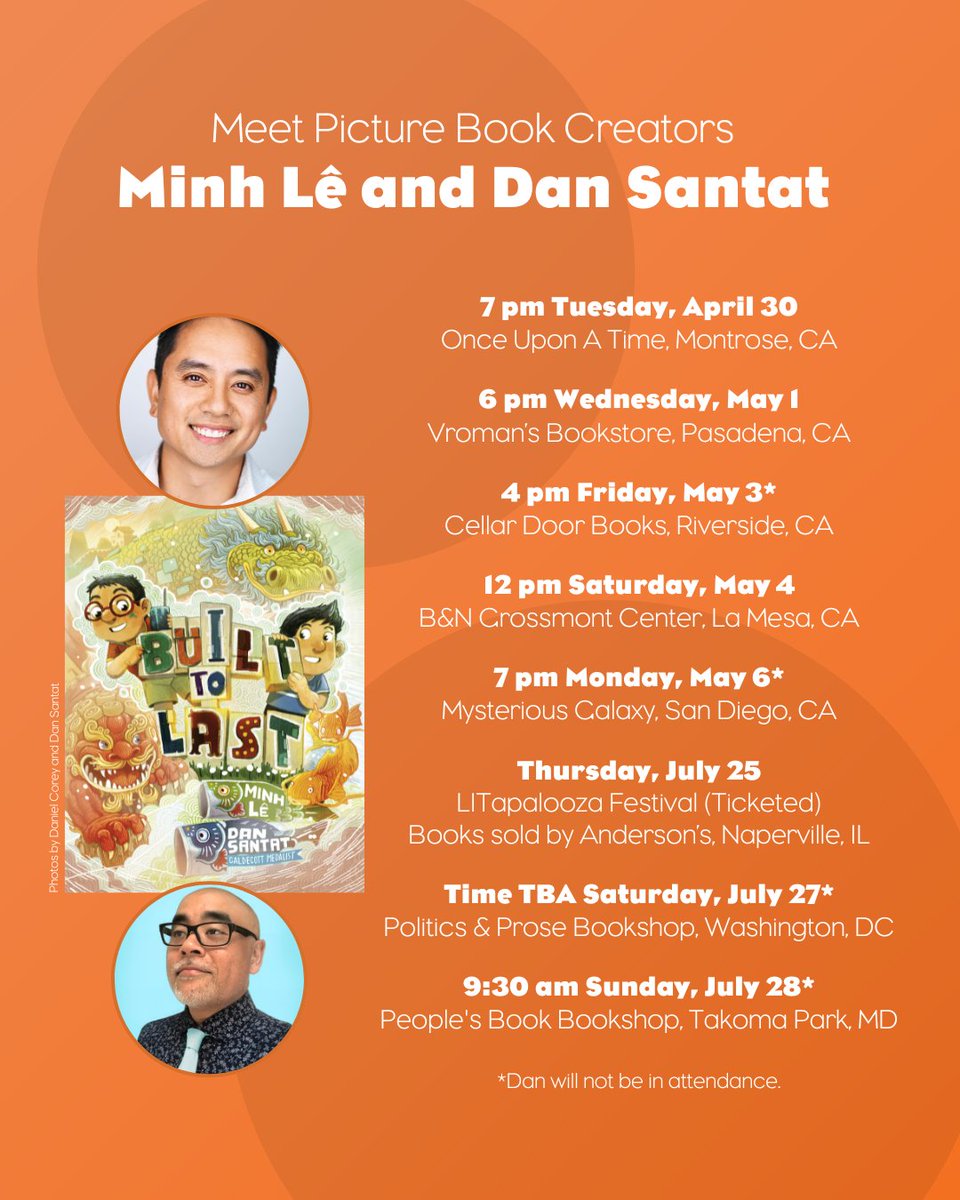 We’re keeping the good times rolling, California 🌴 If you haven’t had a chance to meet @bottomshelfbks and @dsantat on tour for their new picture book, BUILT TO LAST, then you’re in luck! They have three more stops in your state 🤩 Say hello: bit.ly/Le-Events