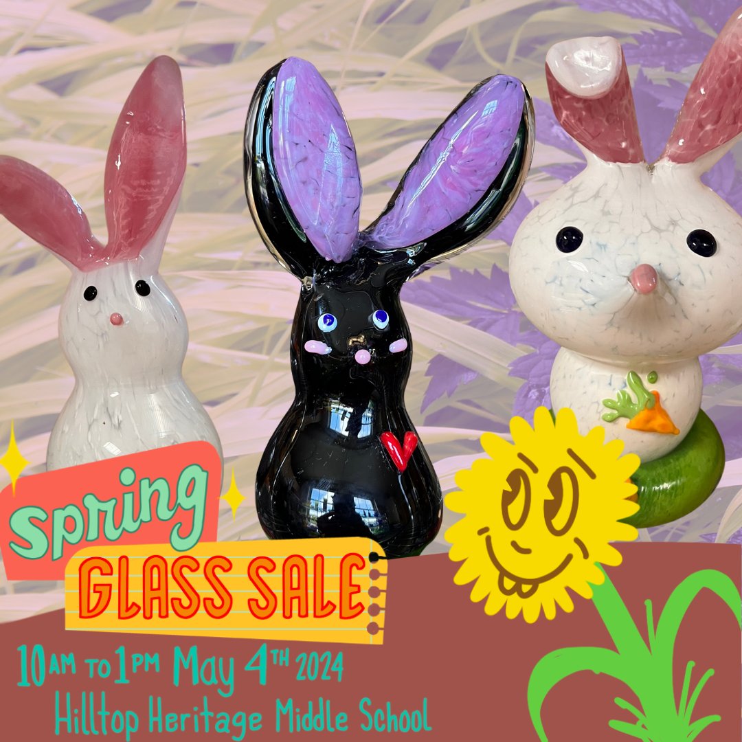ONLY TWO MORE DAYS UNTIL THE SPRING GLASS SALE! Want to get your hands on one of these adorable glass bunny sculptures? 🐇Hop on over to the Spring Glass Sale this Saturday from 10am to 1pm! Limited tickets are still up for grabs! Don't miss out—hilltopartists.org/events/2024-sp…