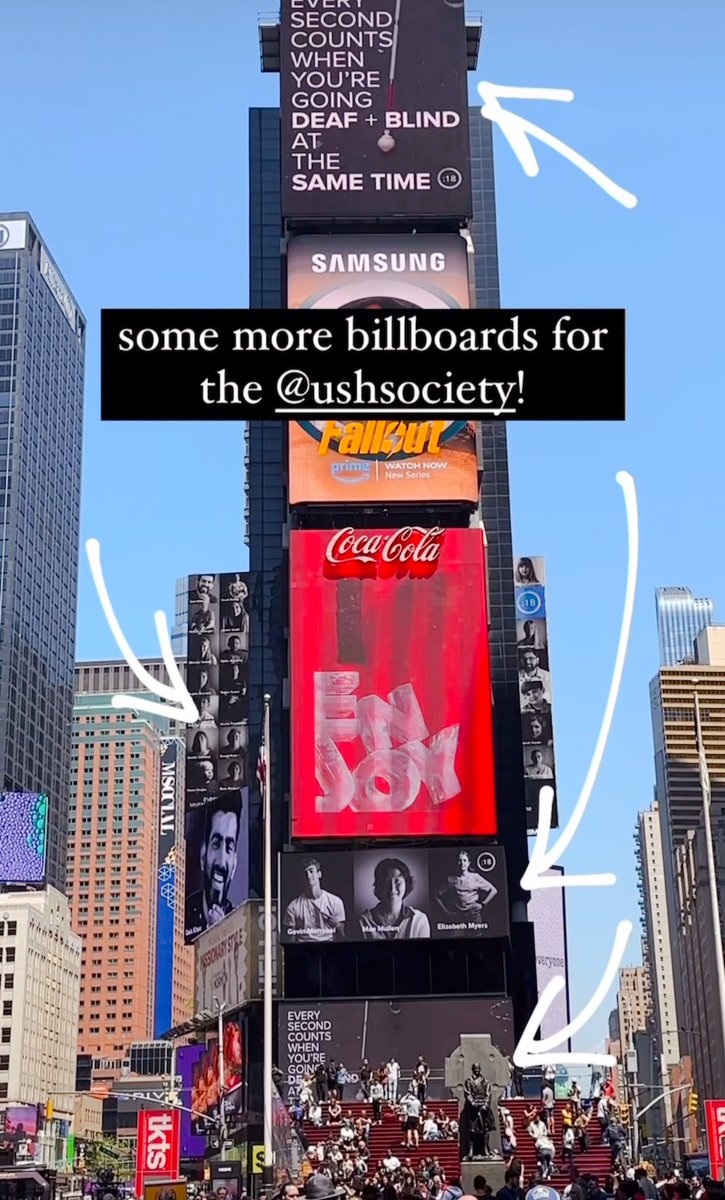 OMG I’M ON THE TIME SQUARE BILLBOARD! 🤯 On 1st May, the Usher Syndrome Society shared a powerful awareness messaging for our Every Second Counts campaign on NINE iconic billboards in Time Square! Feeling incredibly proud of our Usher community for driving this movement forward!