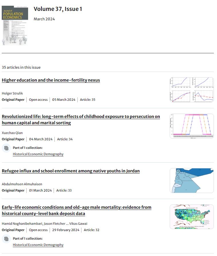 New articles are available online at the Journal of Population Economics. Browse through and enjoy reading! link.springer.com/journal/148/ar… @JPopEcon @kfzimmermann
