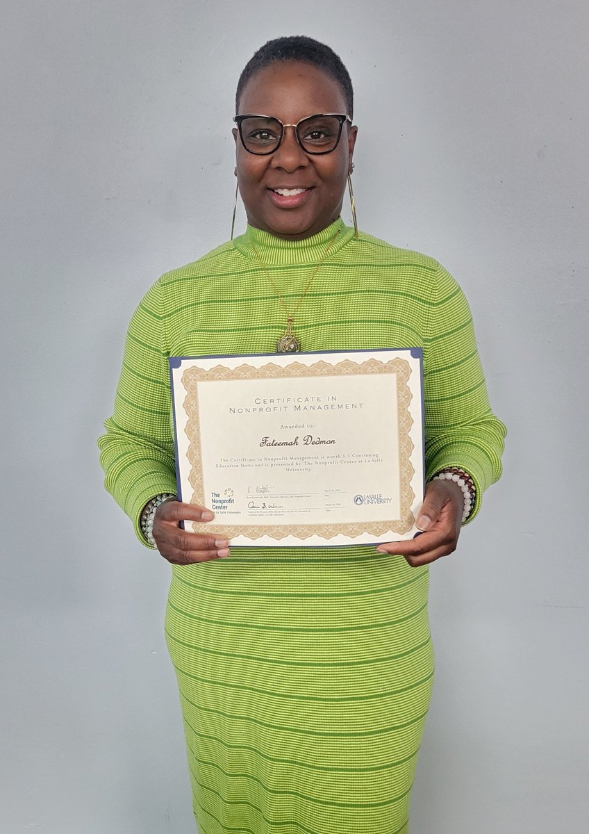 #FCProud to support Fateemah Dedmon of @VYHouse in her quest to complete the Certificate in #Nonprofit Management through @TheNonprofitCen at @lasalleuniv. Congrats! #FCPeducates #FCPgrantmaking #BucksCountyPA #Doylestown #grantmaking #grants #giving #philanthropy