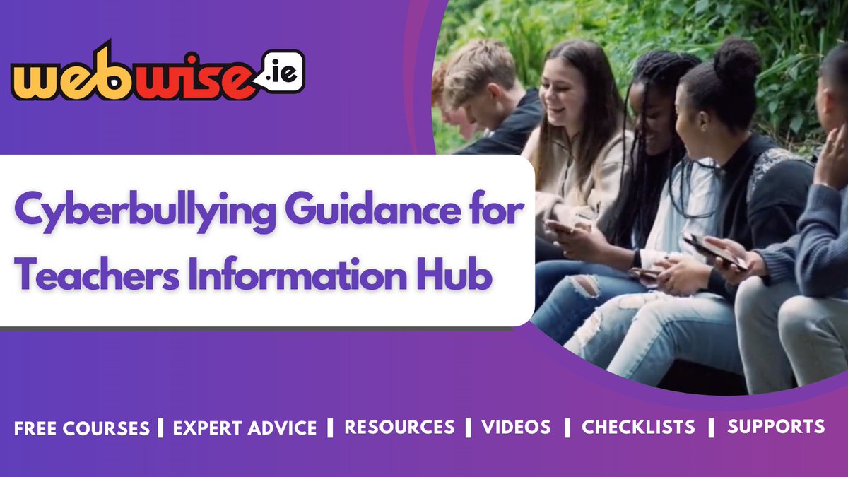 Teachers looking for guidance on the issue of #cyberbullying and creating an anti-cyberbullying culture? ✔️ Free courses ✔️Expert advice ✔️Videos ✔️Checklists ↪️Visit our hub webwise.ie/cyberbullying-… #Edchatie