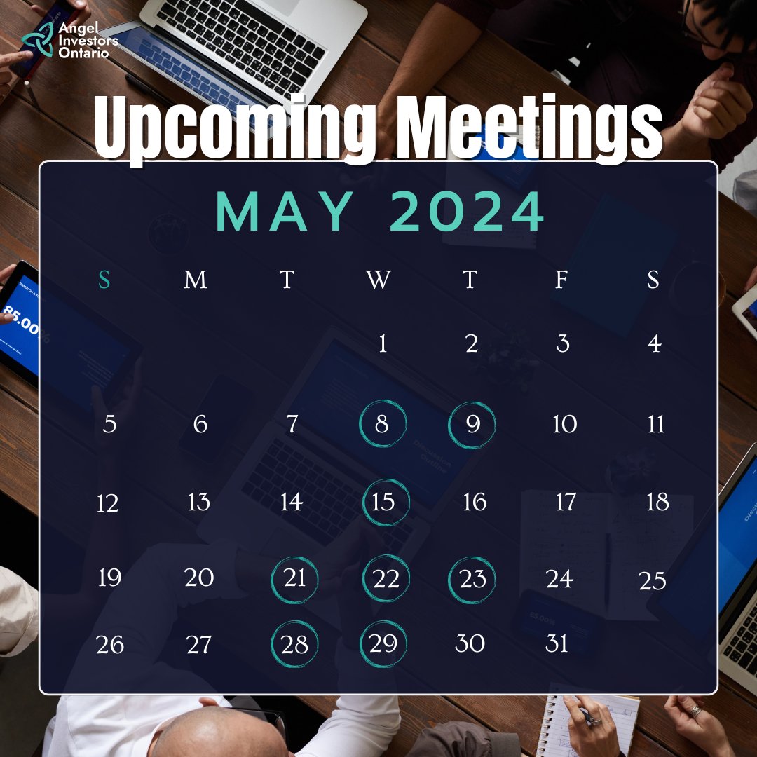 📅 Mark your calendars! This May, be part of our dynamic group meetings at Angel Investors Ontario.⁠
⁠
Here's a glimpse of the dates to save this May:⁠
⁠angelinvestorsontario.ca/events/
⁠
#OntarioAngels #InvestTogether #AngelInvestors #May #Meetings