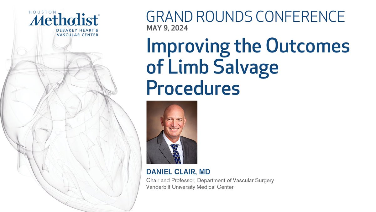 Join us May 9 for a Grand Rounds conference featuring Daniel Clair, MD, presenting “Improving the Outcomes of Limb Salvage Procedures”. Watch LIVE: bit.ly/GR050924. #CardioEd #CardioTwitter