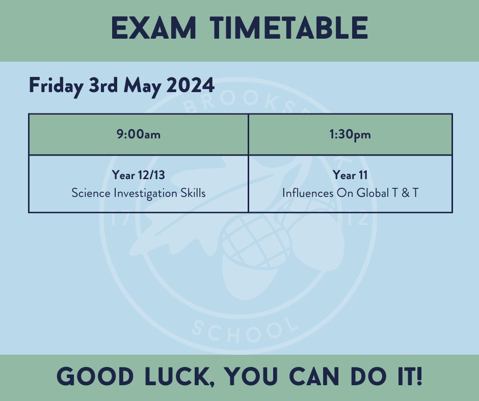 Here's a list of exams scheduled for Friday 3rd May 2024. Best of luck everyone💙