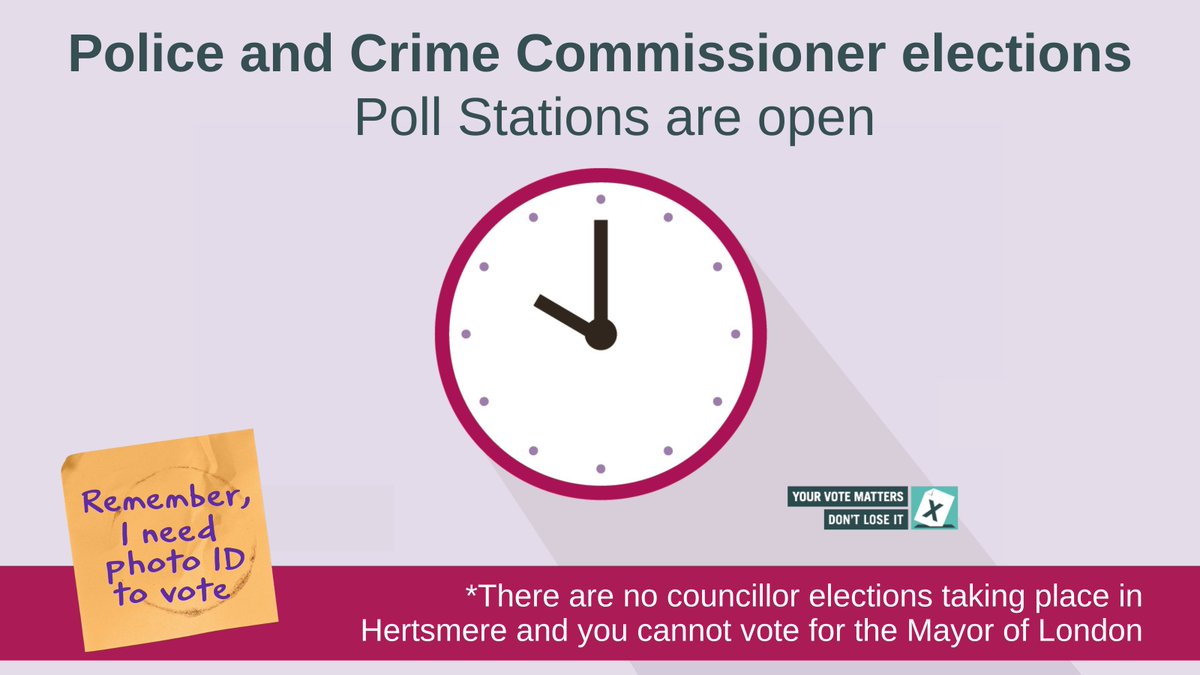 Heading home from work soon?
You could go via your polling station to vote for who you want to be the next Police and Crime Commissioner (PCC) for Hertfordshire.
Remember your photo ID!
#PCC2024 #HaveYourSay