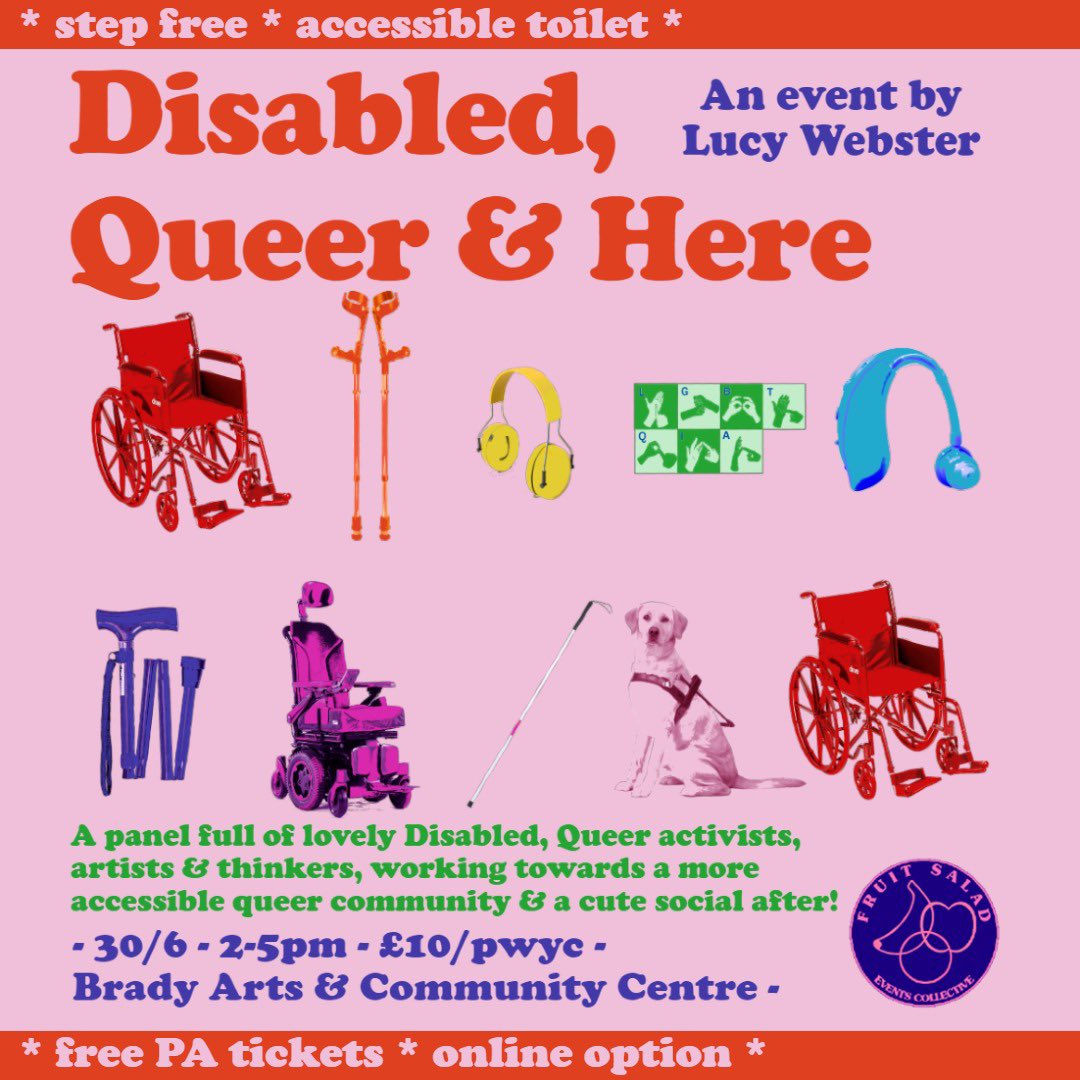 EXCITING EVENT ANNOUNCEMENT Disabled, Queer and Here! We're bringing together the LGBTQ and disability communities for a fully inclusive, accessible pride celebration Join us on 30 June for a panel discussion, mini market and cute social mixer Tickets outsavvy.com/event/19958/di…