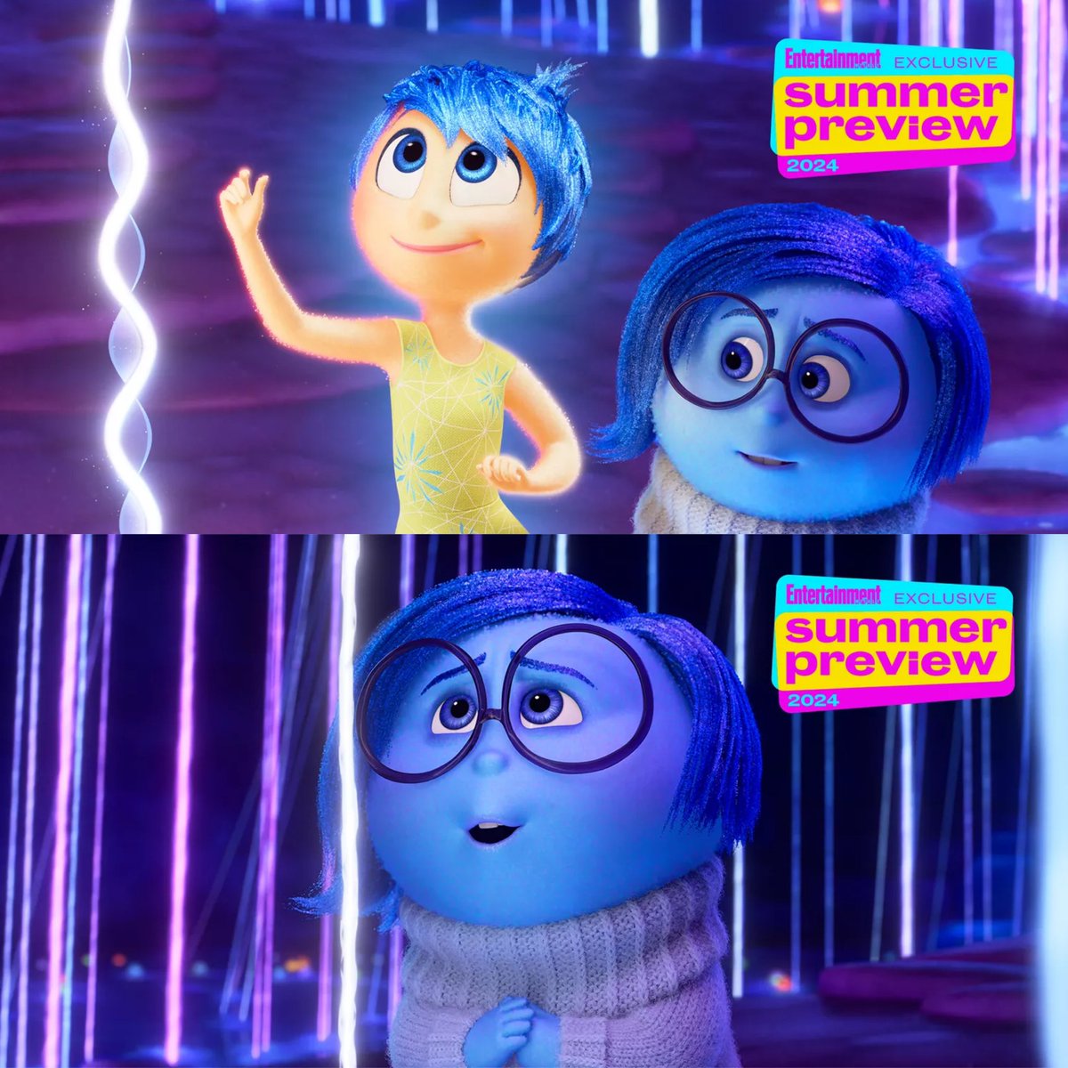 TÁ MUITO LINDO! 🥹

Alegria e Tristeza visitam o Sistema de Crenças da Riley em novas imagens de ‘Divertida Mente 2’, da Pixar.

Na nova área do filme, as crenças crescem como fios de luz a partir das memórias, e se comportam como ondas de som.