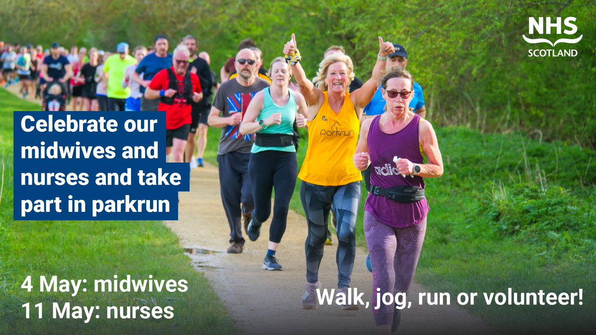 Take part in a local @parkrunUK event on 4 May to mark International Day of the Midwife #IDM2024 and 11 May for International Nurses Day #IND2024.