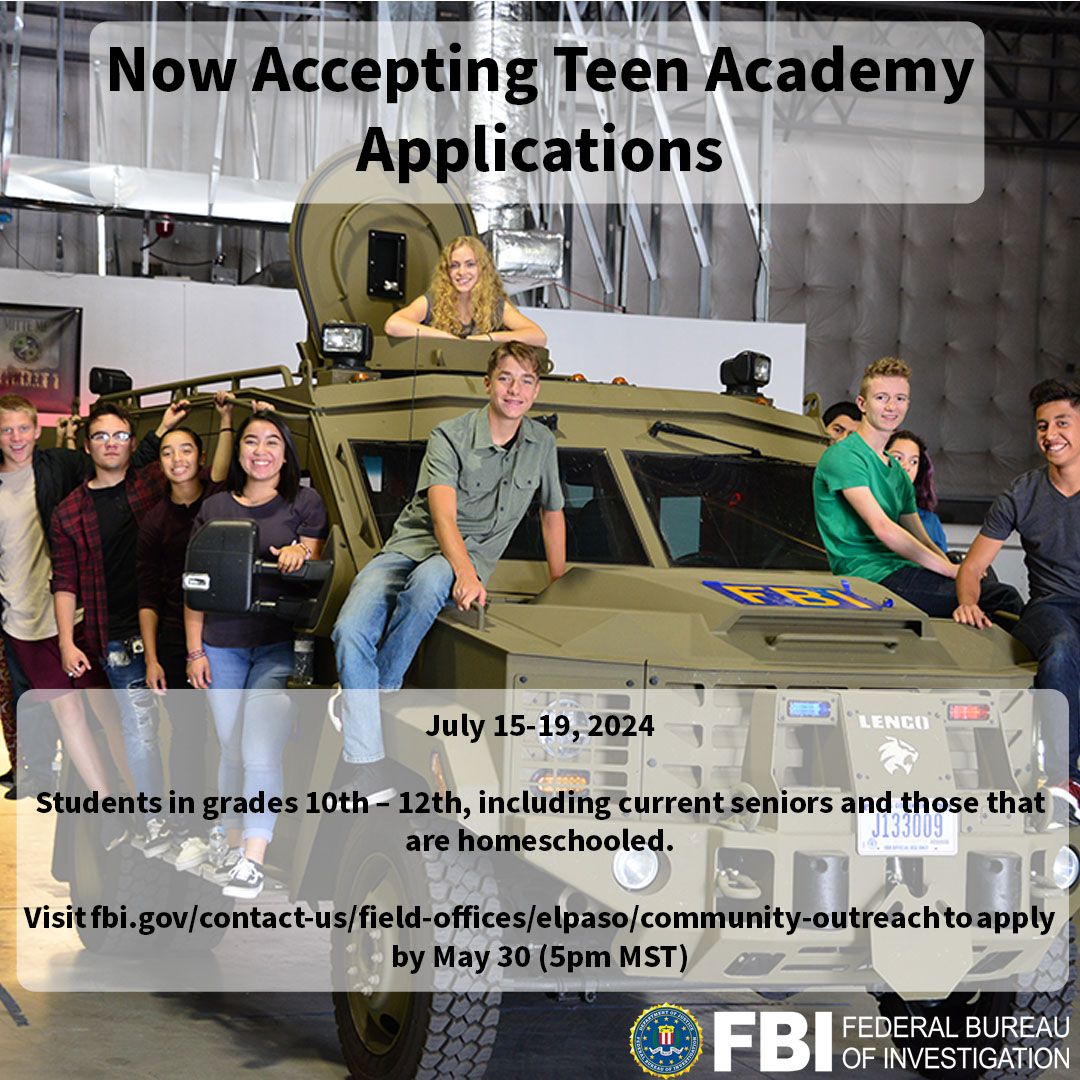 Are you a rising 10th-12th grader in high school interested in law enforcement as a future career? Apply for our Teen Academy (Applications open through May 30). For more information and the application, click here: ow.ly/O1Mh50Rugsm