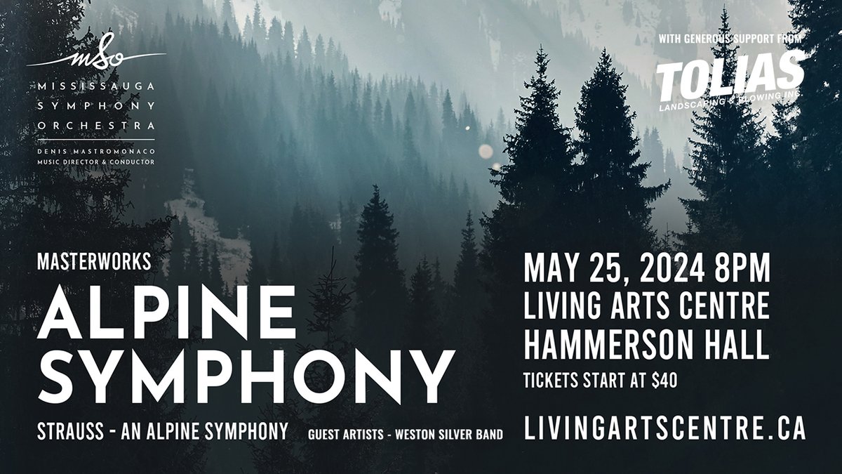 Mississauga Symphony Orchestra (@msymph) on Twitter photo May 25 - Alpine Symphony - SEASON FINALE
A monumental orchestra of 120 musicians will perform 'An Alpine Symphony' - a thrilling sonic expedition through an alpine landscape.
GUESTS: 3x North American Brass Band Champions, the <a href="/Weston_Silver/">Weston Silver Band</a>.
INFO/TIX: bit.ly/3JKXiL8 May 25 - Alpine Symphony - SEASON FINALE
A monumental orchestra of 120 musicians will perform 'An Alpine Symphony' - a thrilling sonic expedition through an alpine landscape.
GUESTS: 3x North American Brass Band Champions, the <a href="/Weston_Silver/">Weston Silver Band</a>.
INFO/TIX: bit.ly/3JKXiL8