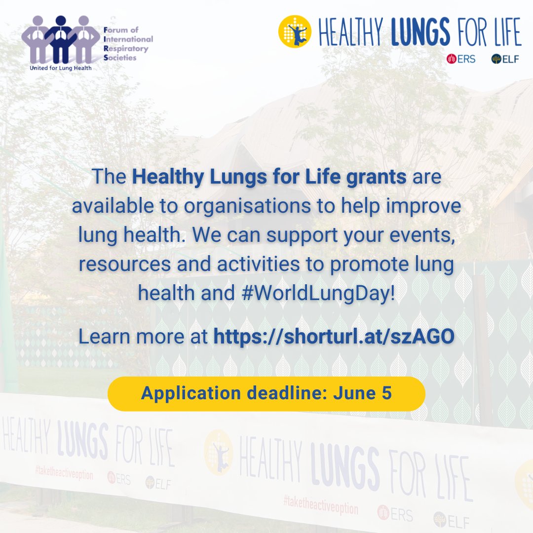 Is your organisation planning activities related to lung health? #HealthyLungsForLife Learn more and apply for a 'Healthy Lungs for Life' grant: ow.ly/xHzE50RuNf8 #LungHealth #HealthyLungs @FIRS_LungsFirst @EuroRespSoc