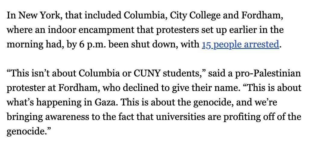 We know that it's not about Columbia or CUNY students, because many of those arrested at those schools were neither.