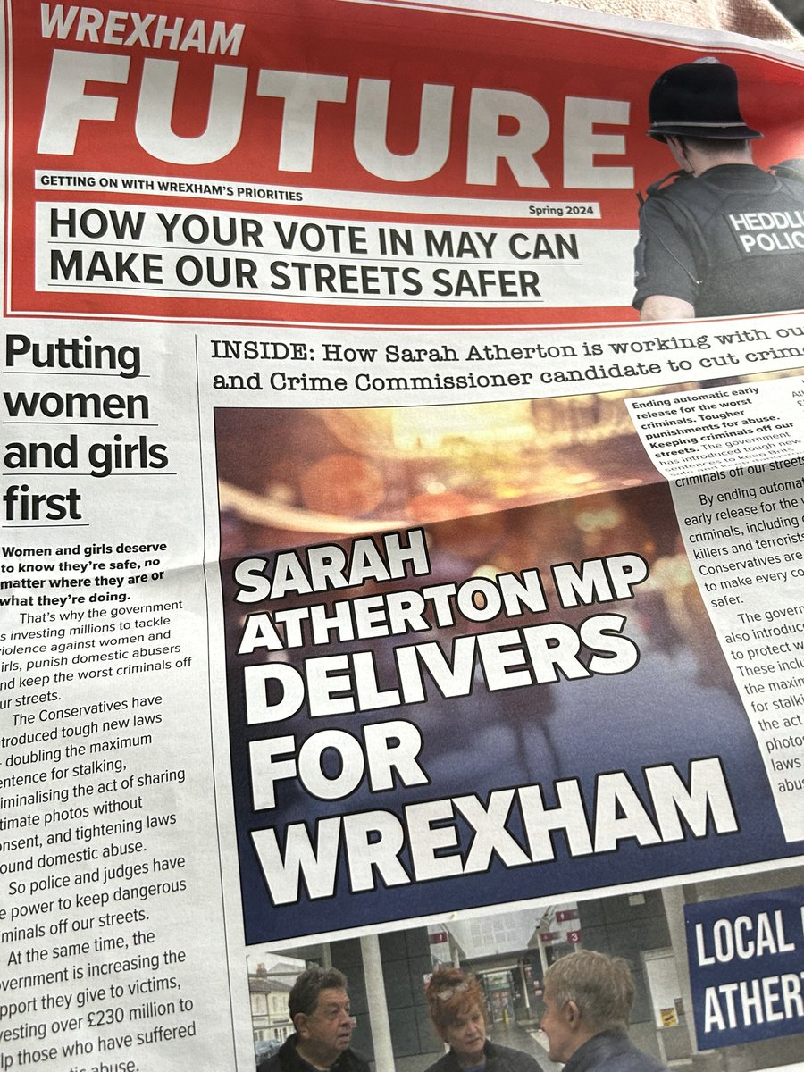 Shameless Tories in Wrexham again. Unbranded “newspaper” leaflets and even branded red to distance from the toxic Tory blue. Shameless and desperate. #wrexham #ToriesOut