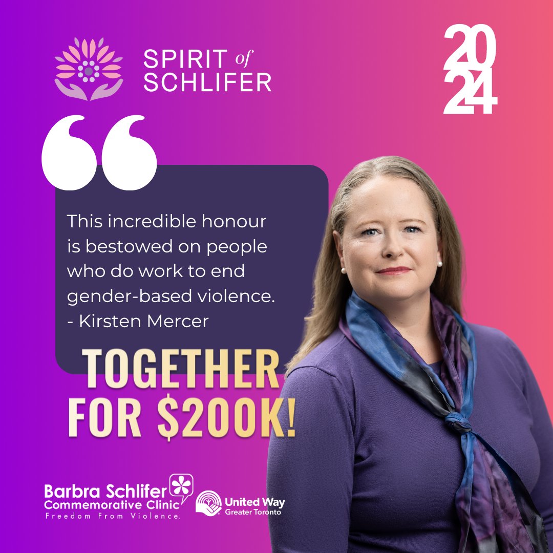 Proudly sharing our Schlifer Award Recipient, Kirsten Mercer! Join us in honouring their achievements and contributing to our campaign. Together, we have 200k reasons to help survivors of violence. Your support matters. Donate here: spirit.schliferclinic.com