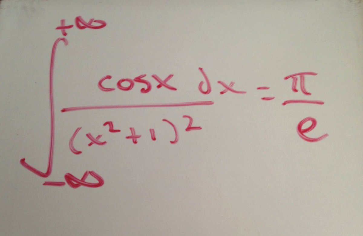 My complex analysis course in college is what convinced me to be a math major. In fact, it was this specific problem that just blew my mind - how could you have an integral whose value was pi / e??? The memories of that class are among my favorites from undergrad math.